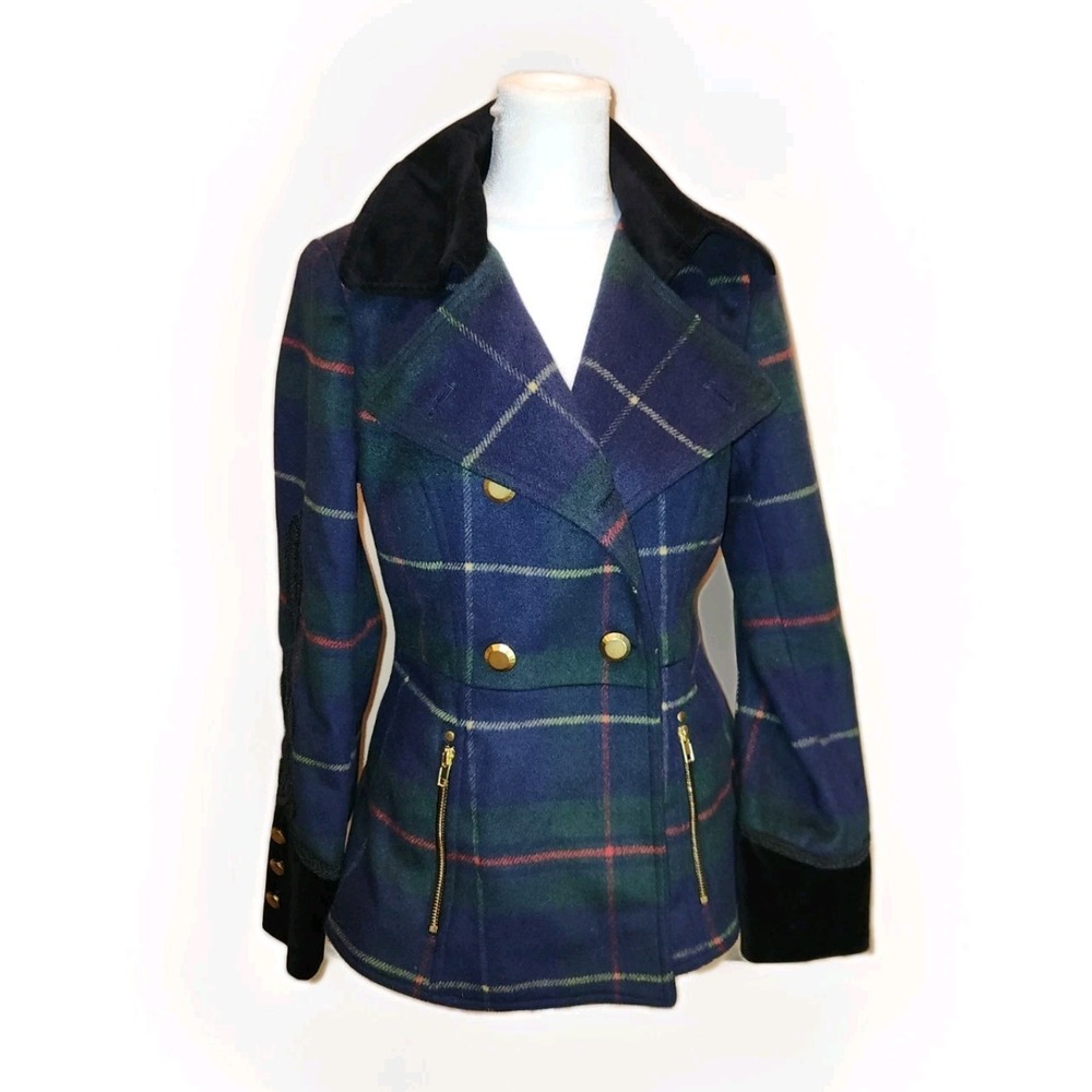 Boston Proper Sz 6 Plaid Tartan Plaid Double Breasted Blazer Jacket Preppy Wool